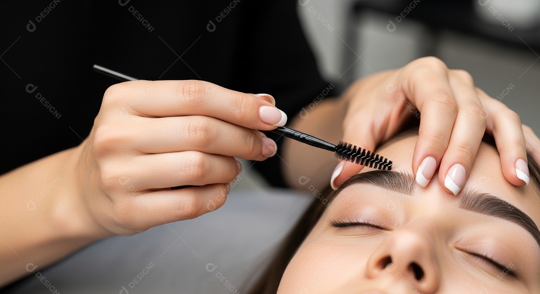 Lindas mulheres em procedimento de beleza comum para sobrancelhas.