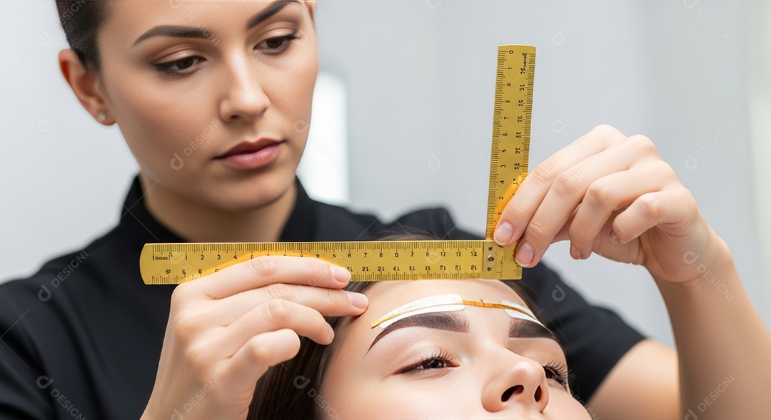 Lindas mulheres em procedimento de beleza comum para sobrancelhas.