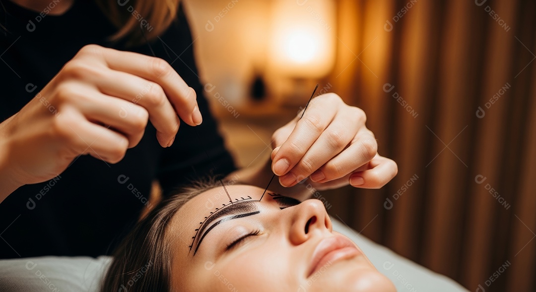 Lindas mulheres em procedimento de beleza comum para sobrancelhas.