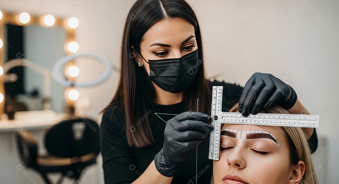 Lindas mulheres em procedimento de beleza comum para sobrancelhas.