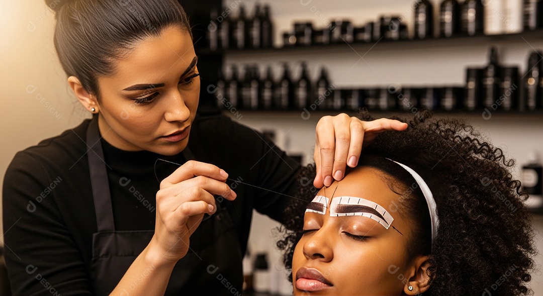 Lindas mulheres em procedimento de beleza comum para sobrancelhas.
