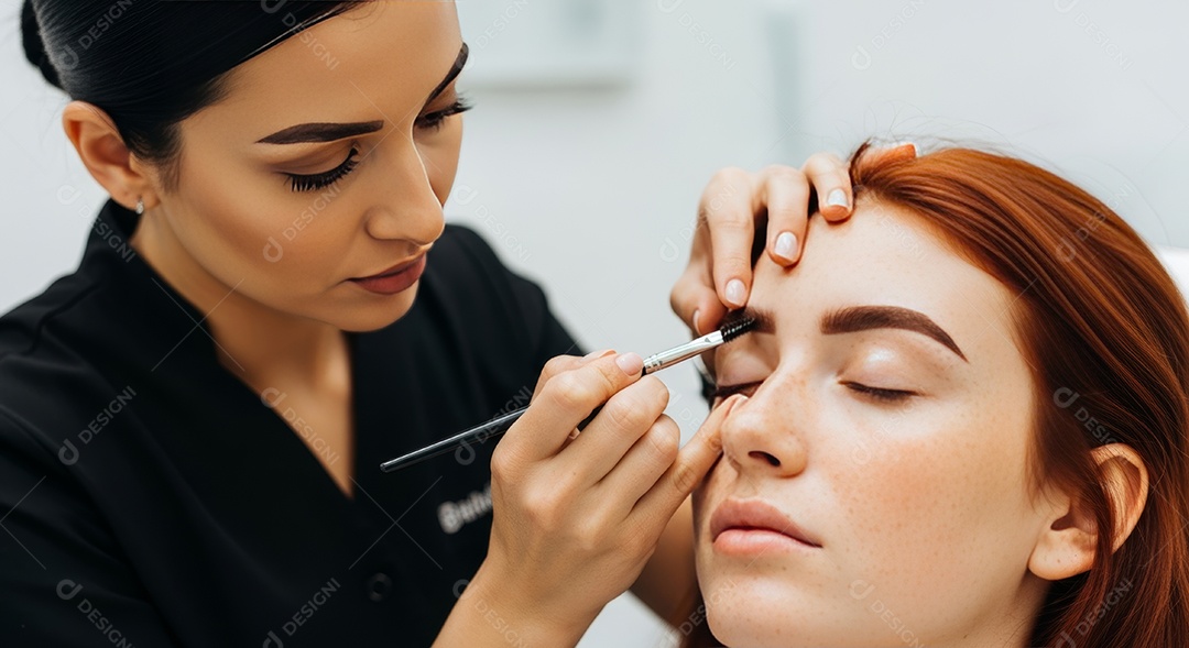 Lindas mulheres em procedimento de beleza comum para sobrancelhas.