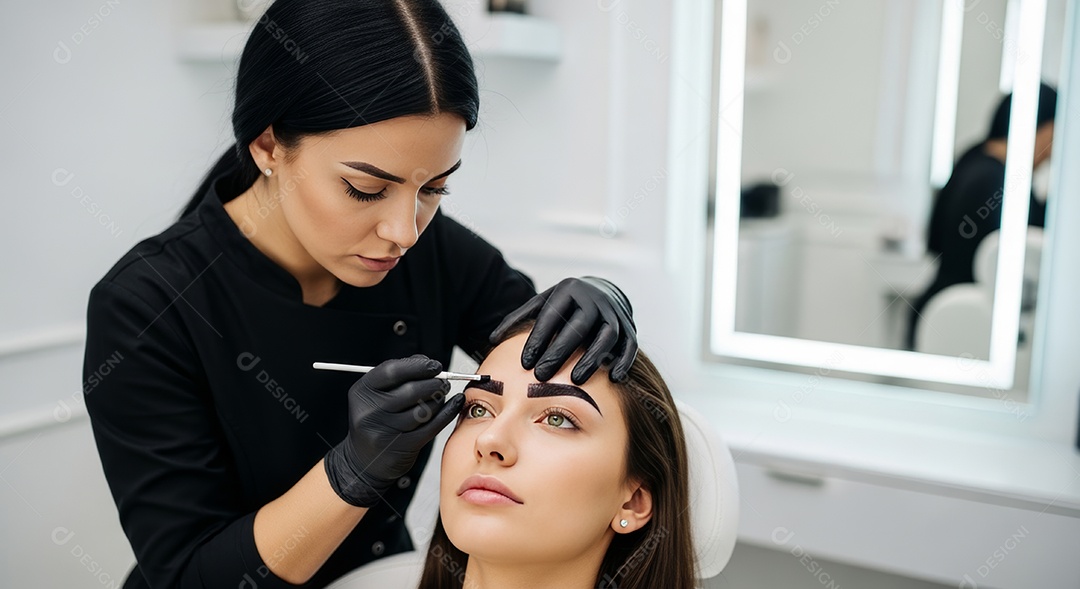 Lindas mulheres em procedimento de beleza comum para sobrancelhas.