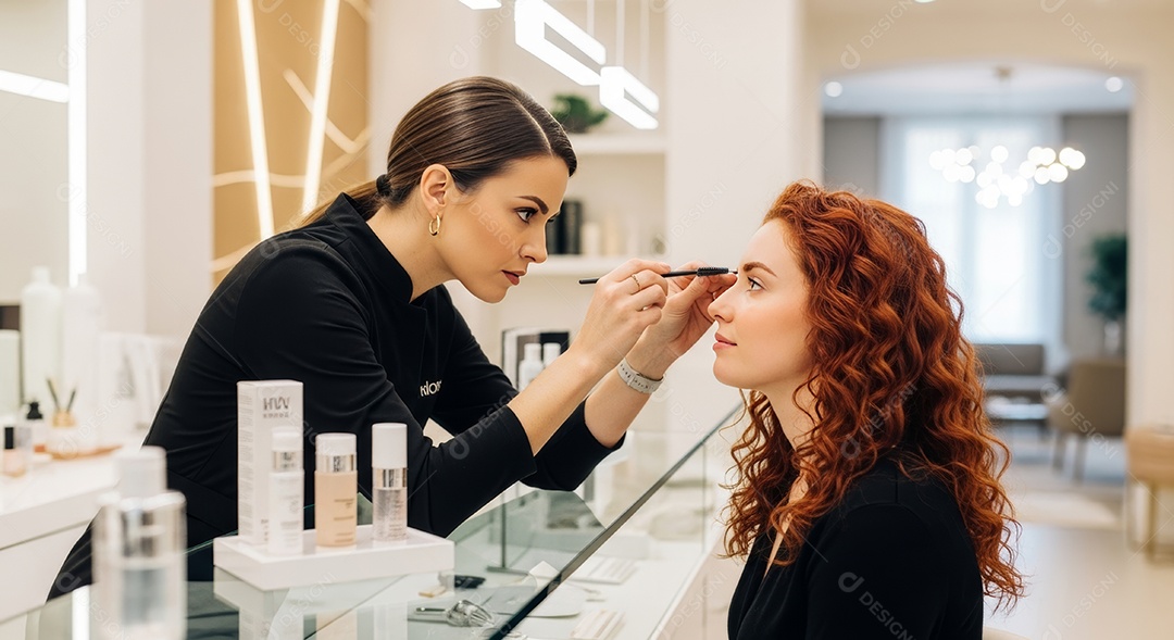 Lindas mulheres em procedimento de beleza comum para sobrancelhas.