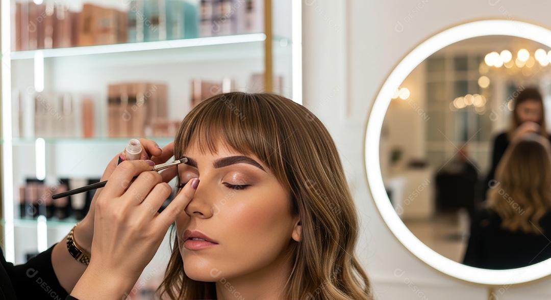 Lindas mulheres em procedimento de beleza comum para sobrancelhas.