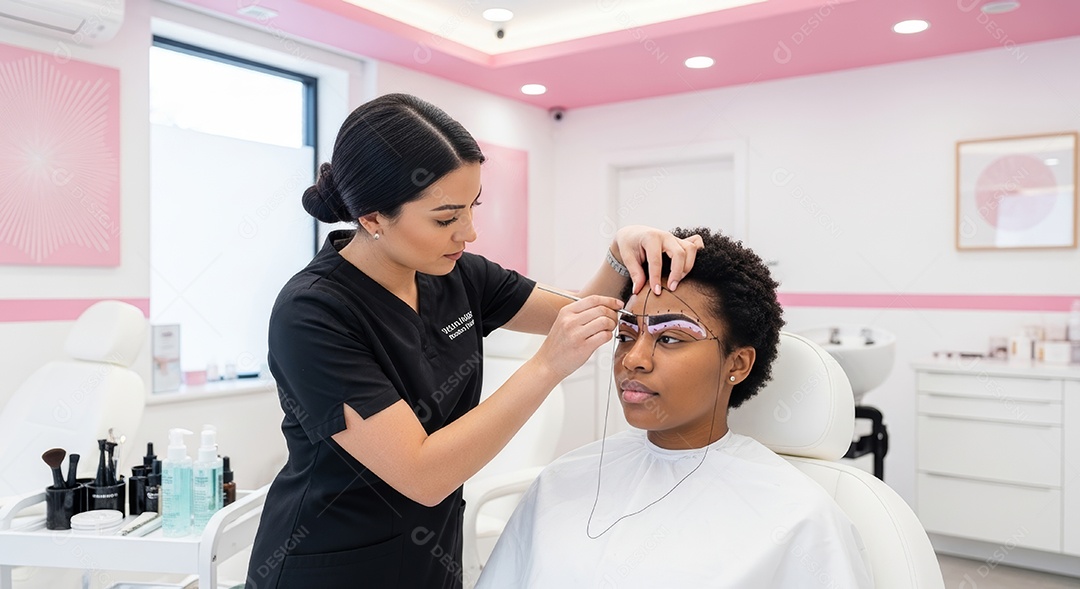 Lindas mulheres em procedimento de beleza comum para sobrancelhas.