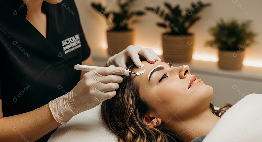 Lindas mulheres em procedimento de beleza comum para sobrancelhas.