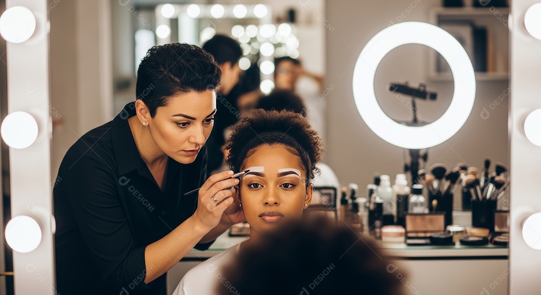 Lindas mulheres em procedimento de beleza comum para sobrancelhas.