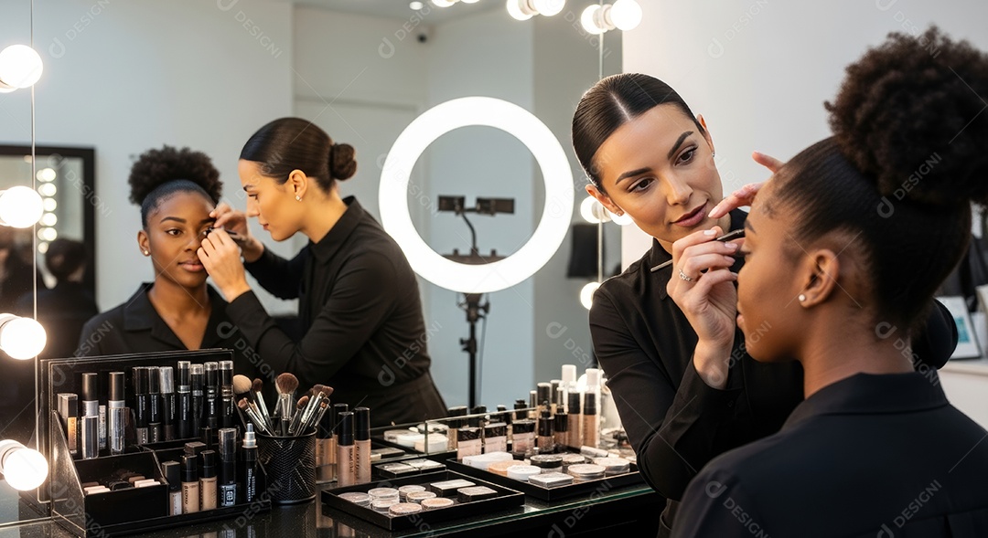 Lindas mulheres em procedimento de beleza comum para sobrancelhas.