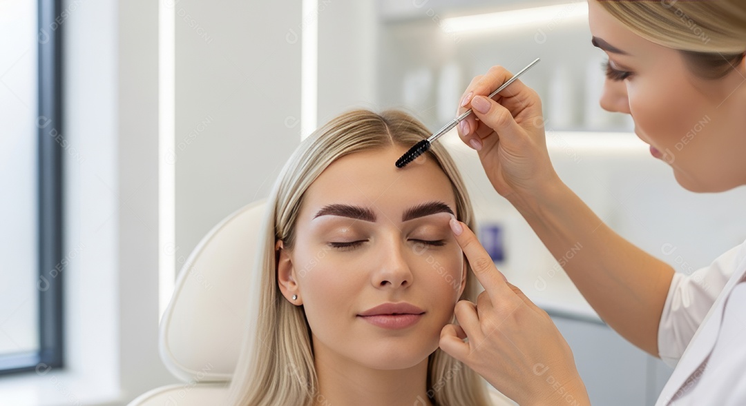 Lindas mulheres em procedimento de beleza comum para sobrancelhas.