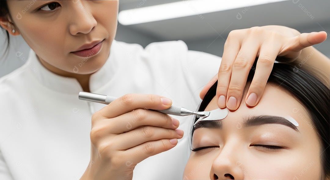 Lindas mulheres em procedimento de beleza comum para sobrancelhas.