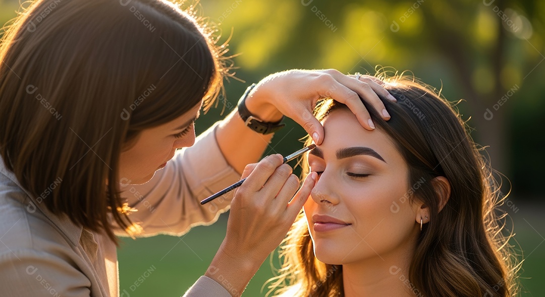 Lindas mulheres em procedimento de beleza comum para sobrancelhas.