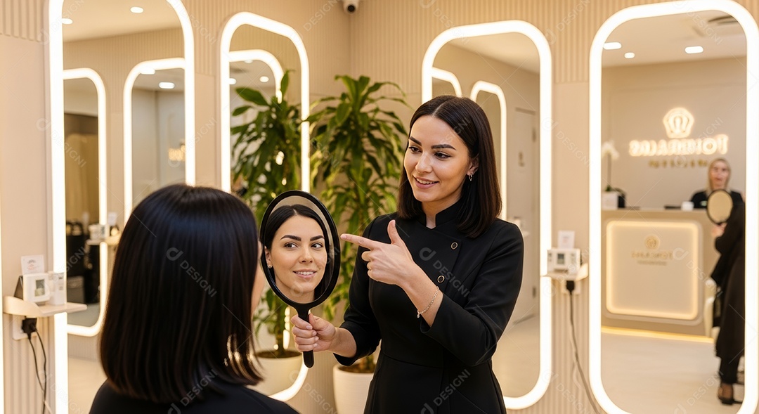 Lindas mulheres em procedimento de beleza comum para sobrancelhas.