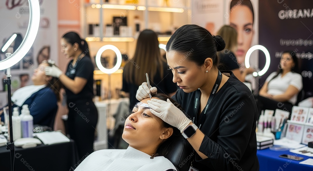 Lindas mulheres em procedimento de beleza comum para sobrancelhas.