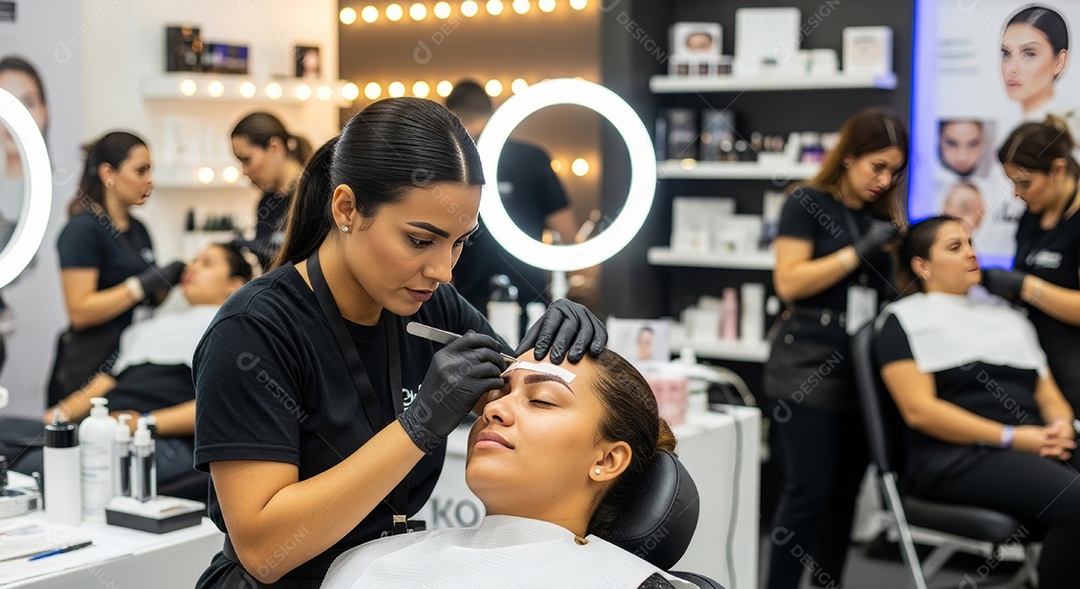 Lindas mulheres em procedimento de beleza comum para sobrancelhas.