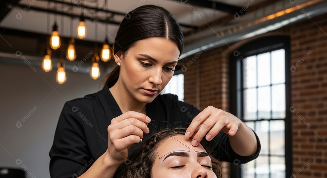Lindas mulheres em procedimento de beleza comum para sobrancelhas.