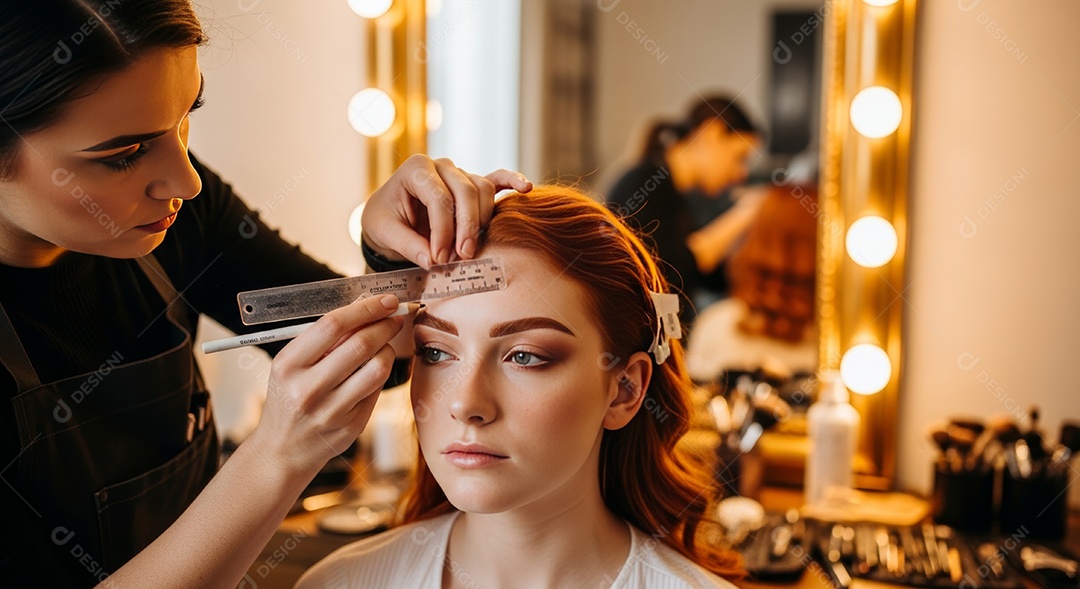 Lindas mulheres em procedimento de beleza comum para sobrancelhas.