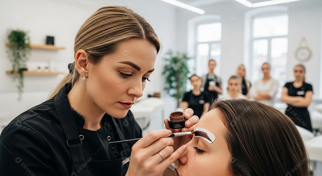 Lindas mulheres em procedimento de beleza comum para sobrancelhas.
