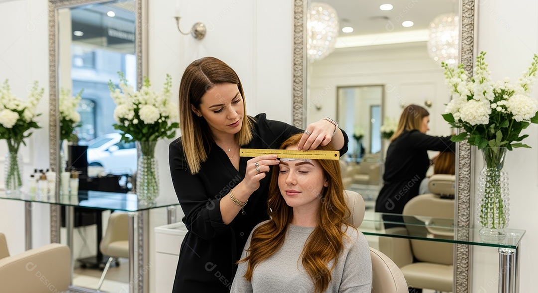 Lindas mulheres em procedimento de beleza comum para sobrancelhas.