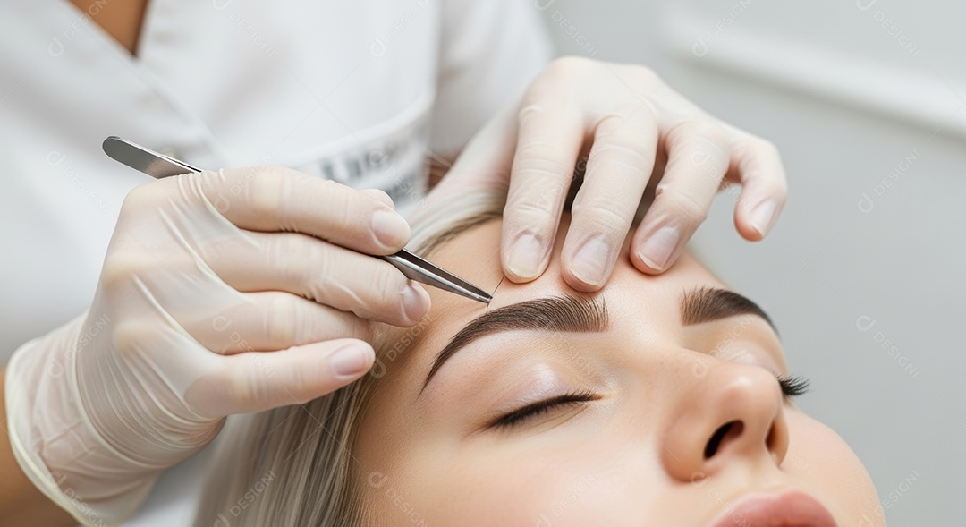 Lindas mulheres em procedimento de beleza comum para sobrancelhas.