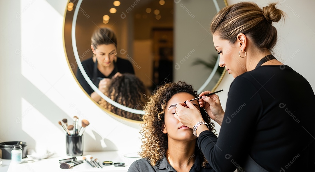 Lindas mulheres em procedimento de beleza comum para sobrancelhas.