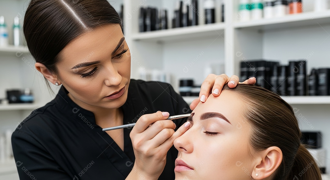 Lindas mulheres em procedimento de beleza comum para sobrancelhas.