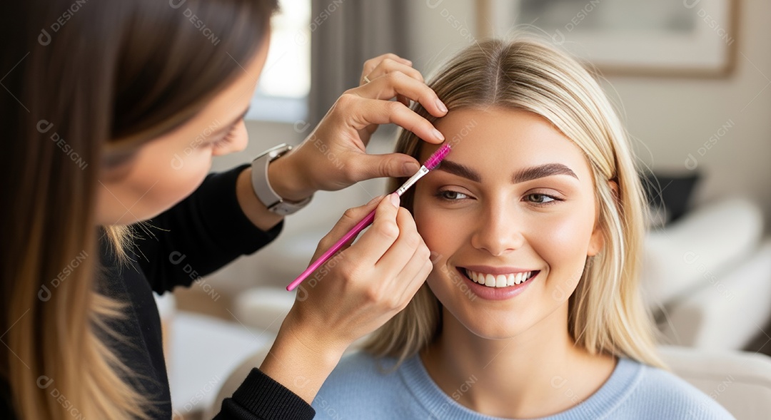 Lindas mulheres em procedimento de beleza comum para sobrancelhas.