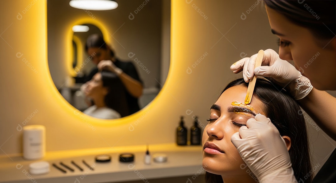 Lindas mulheres em procedimento de beleza comum para sobrancelhas.