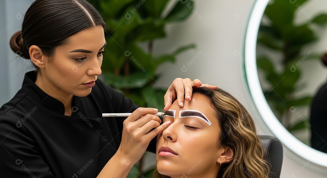 Lindas mulheres em procedimento de beleza comum para sobrancelhas.
