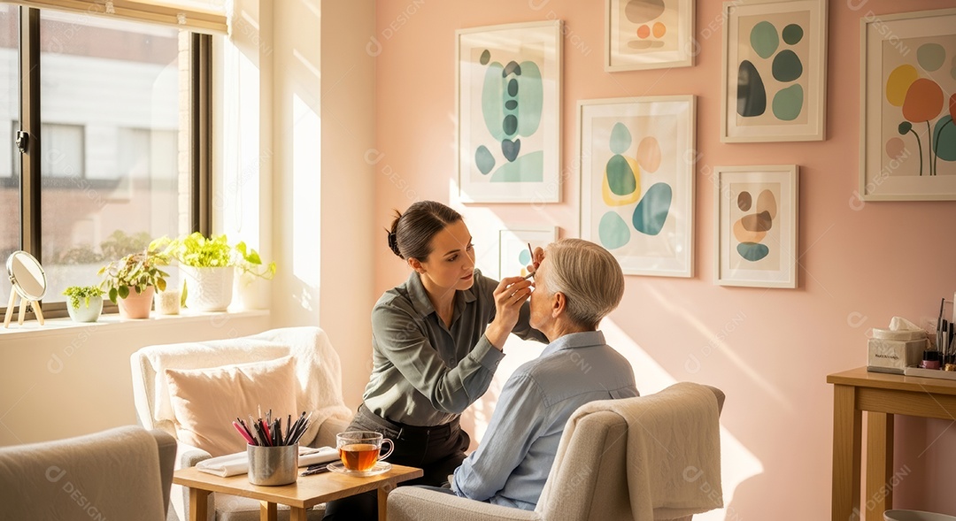 Lindas mulheres em procedimento de beleza comum para sobrancelhas.