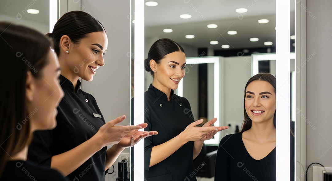 Lindas mulheres em procedimento de beleza comum para sobrancelhas.