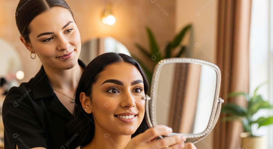 Lindas mulheres em procedimento de beleza comum para sobrancelhas.