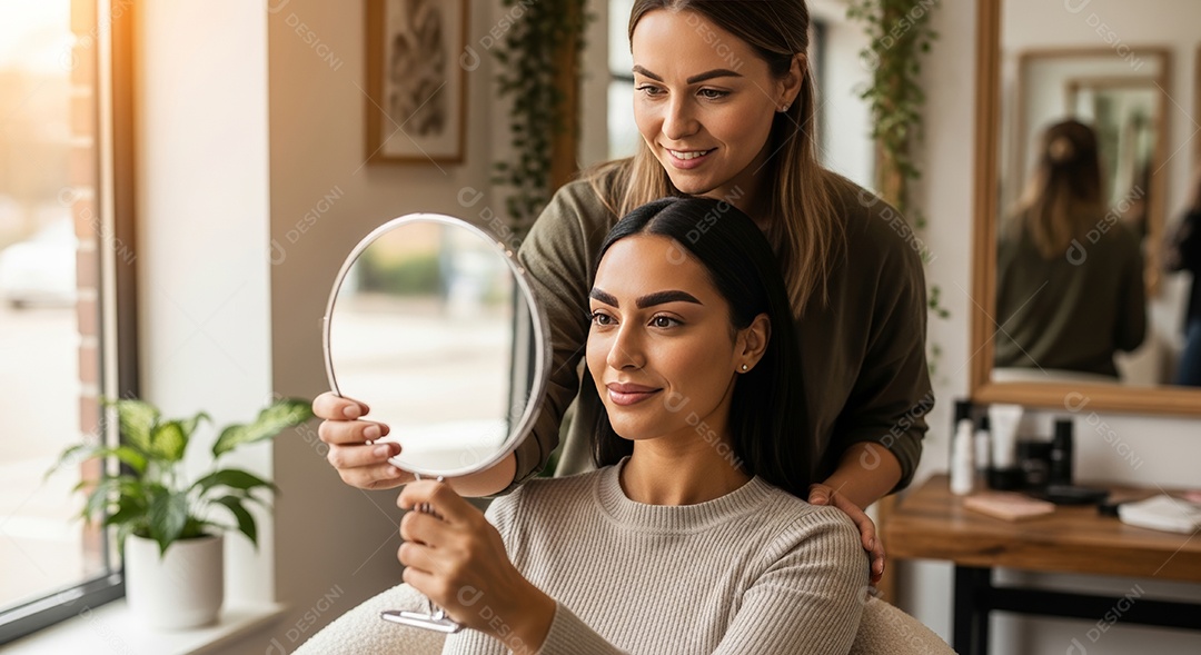 Lindas mulheres em procedimento de beleza comum para sobrancelhas.