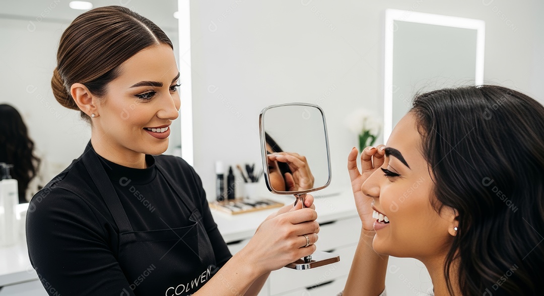 Lindas mulheres em procedimento de beleza comum para sobrancelhas.