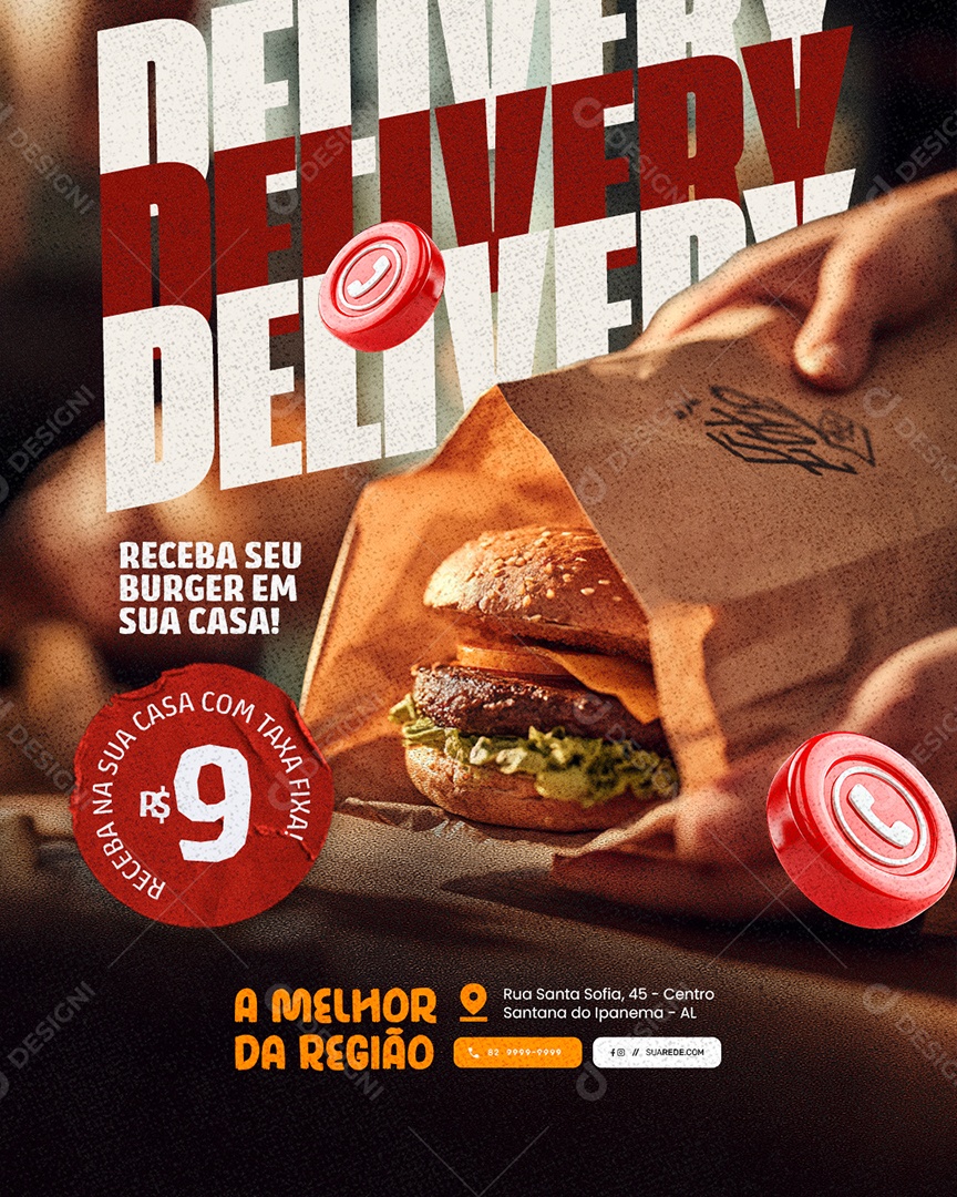 Deliver Hamburgueria Receba Seu Burger em Sua Casa Social Media PSD Editável