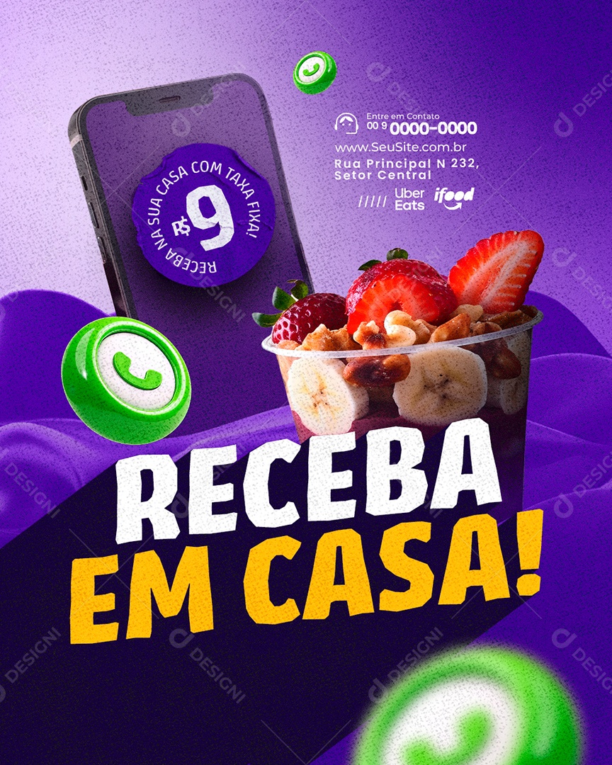 Delivery Açaiteria Receba em Casa Social Media PSD Editável