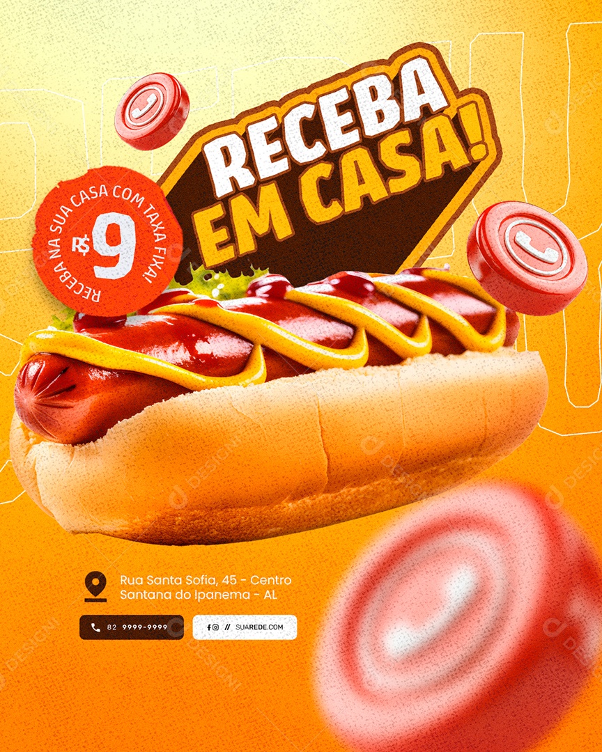 Delivery Dogueria Receba em Casa Social Media PSD Editável