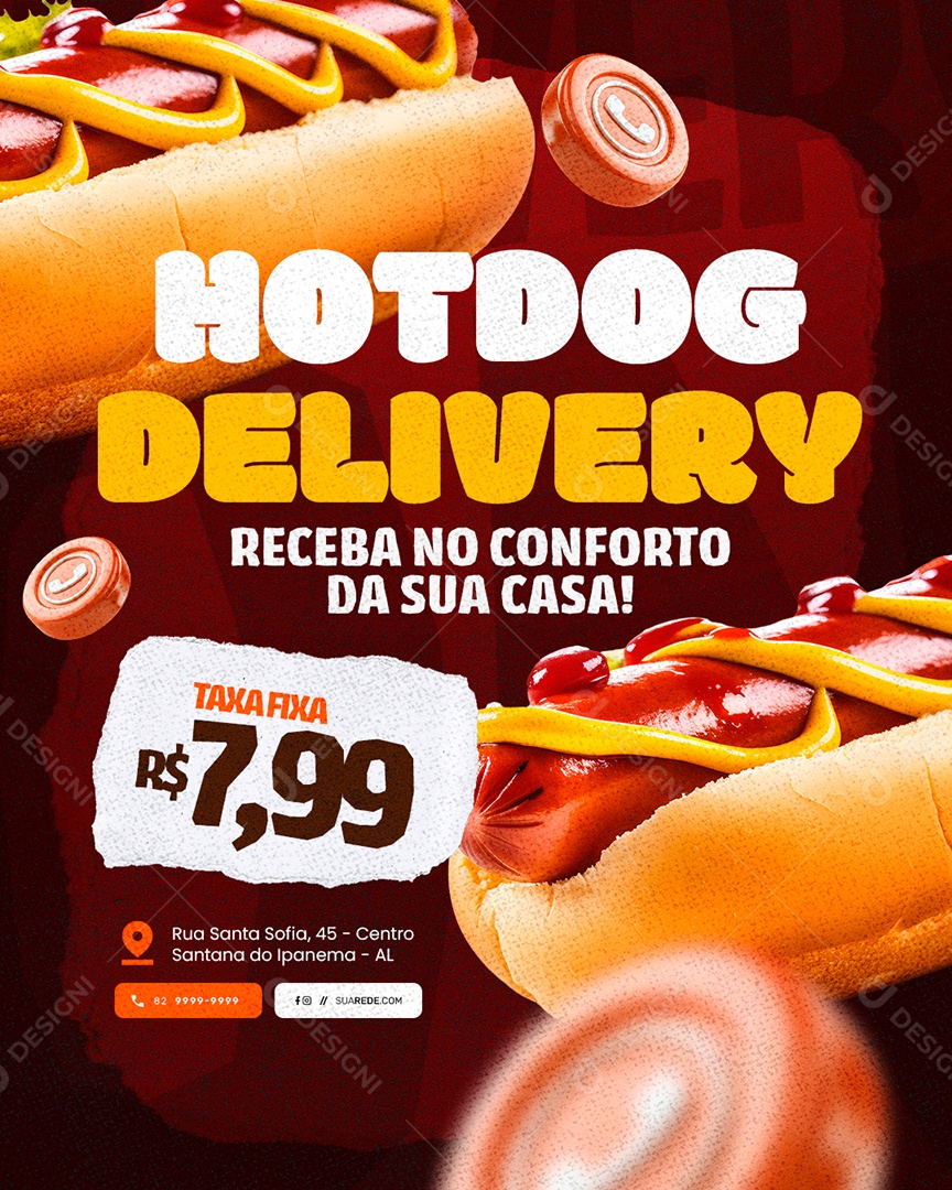 Dogueria Hotdog Delivery Receba no Conforto da Sua Casa Social Media PSD Editável