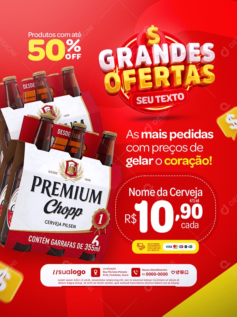 Distribuidora de Bebidas Grandes Ofertas As Mais Pedidas com Preços de Gelar o Coração Social Media PSD Editável