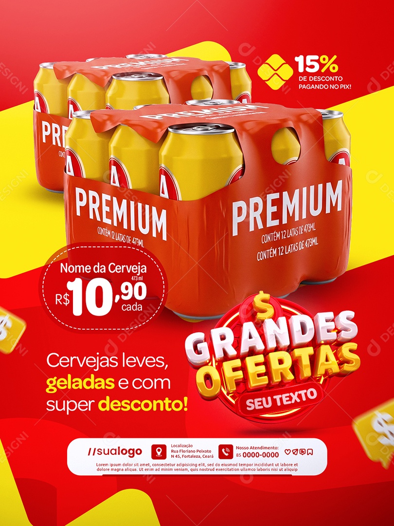 Distribuidora de Bebidas Grandes Ofertas Cervejas Leves Social Media PSD Editável