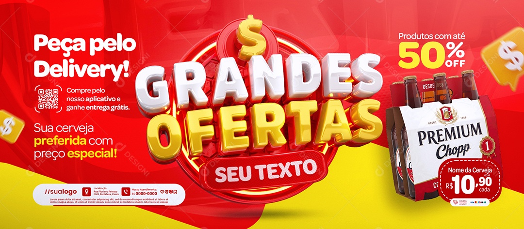 Banner Distribuidora de Bebidas Grandes Ofertas Peça Pelo Delivery Social Media PSD Editável