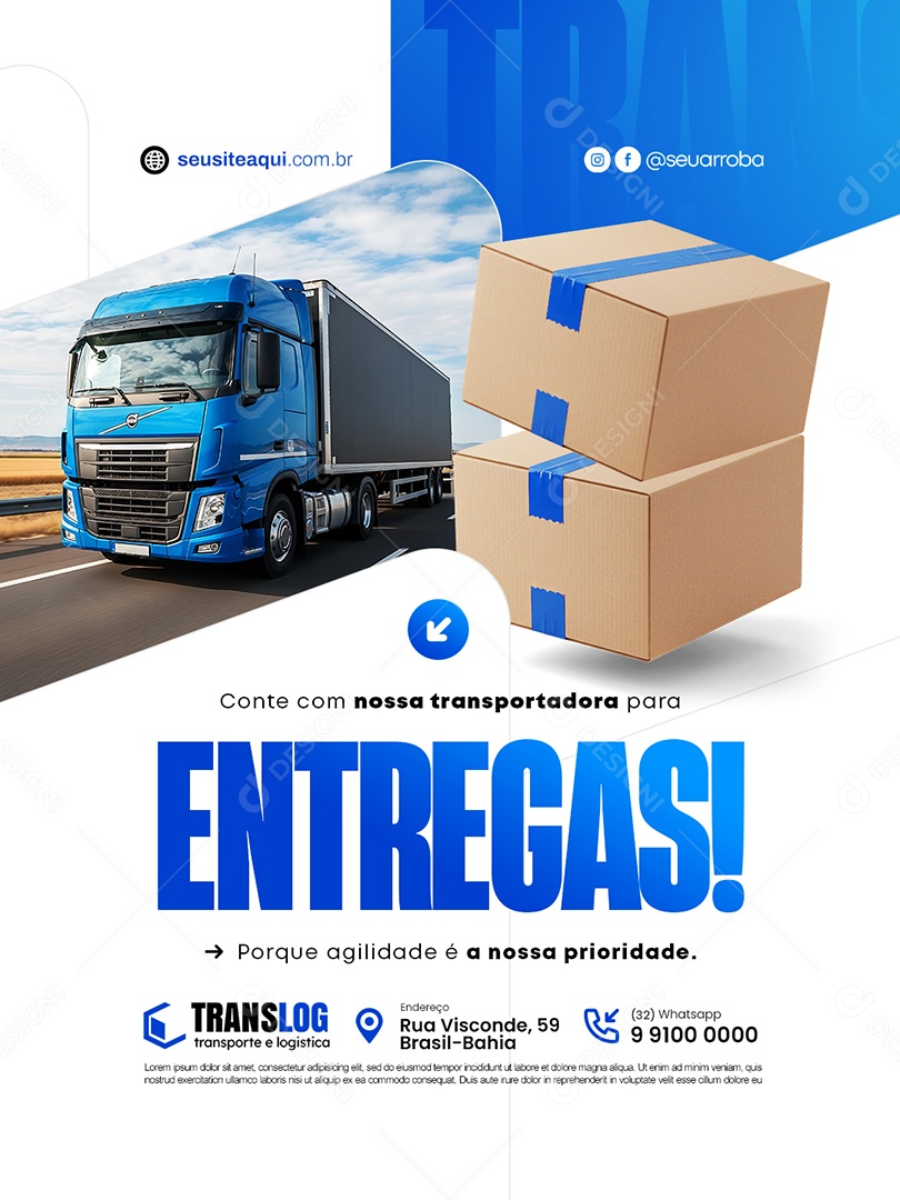 Conte com Nossa Transportadora para Entregas Social Media PSD Editável