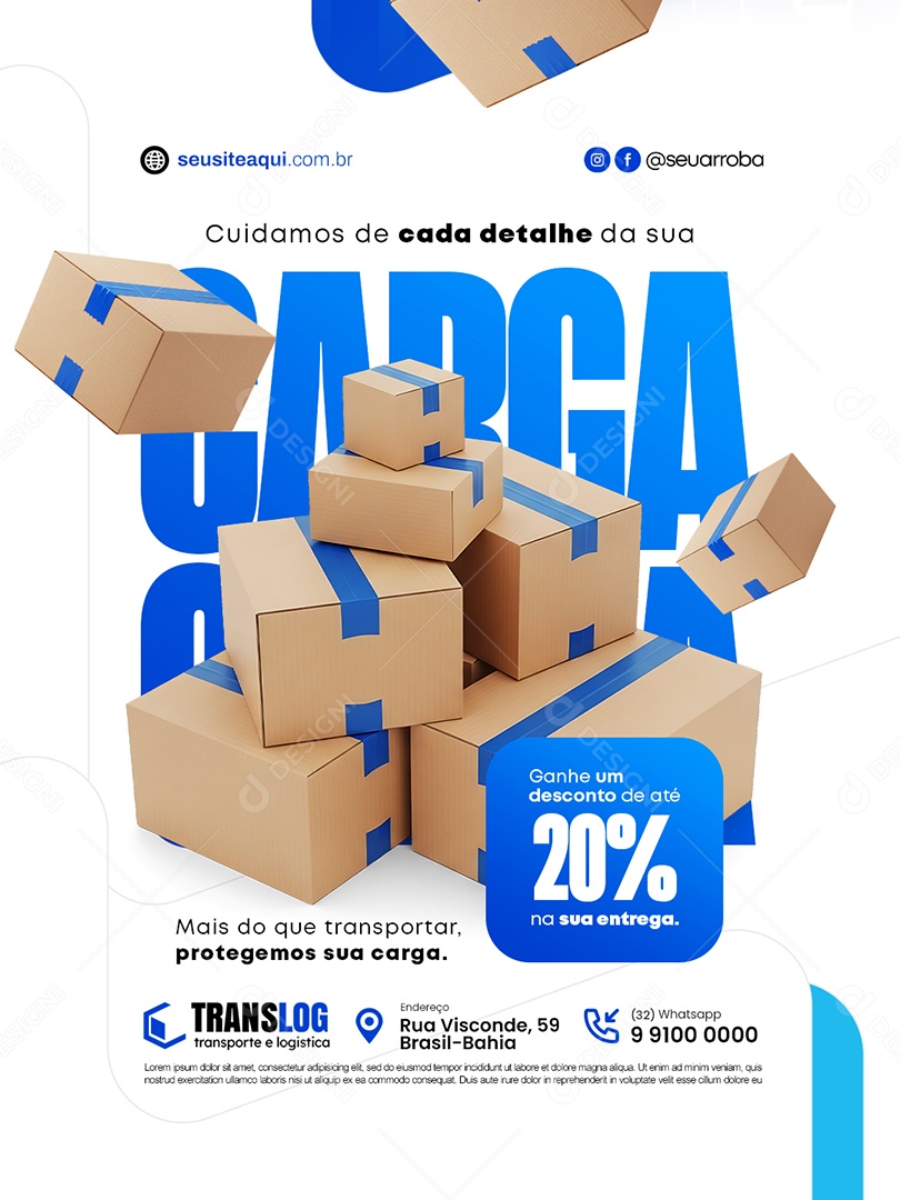 Transportadora Cuidamos de Cada Detalhe da Sua Carga Social Media PSD Editável