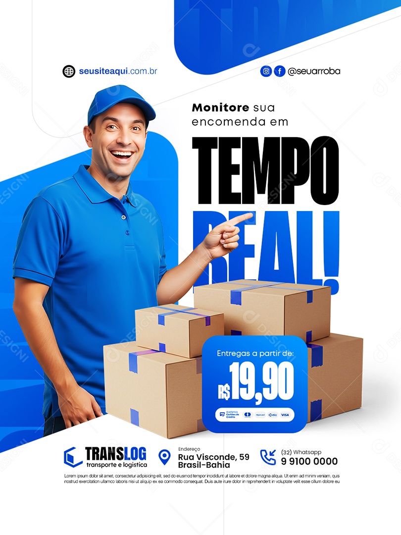 Transportadora Monitore Sua Encomenda em Termpo Real Social Media PSD Editável