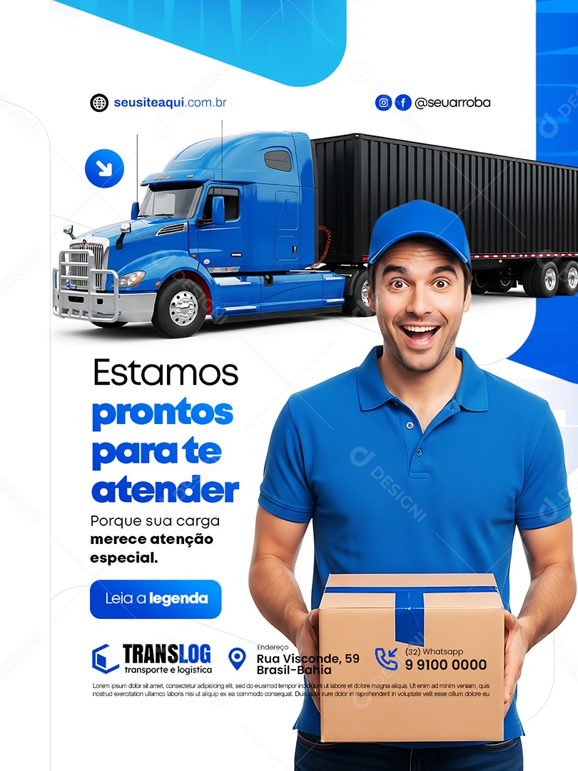 Transportadora Estamos Prontos para Te Atender Social Media PSD Editável