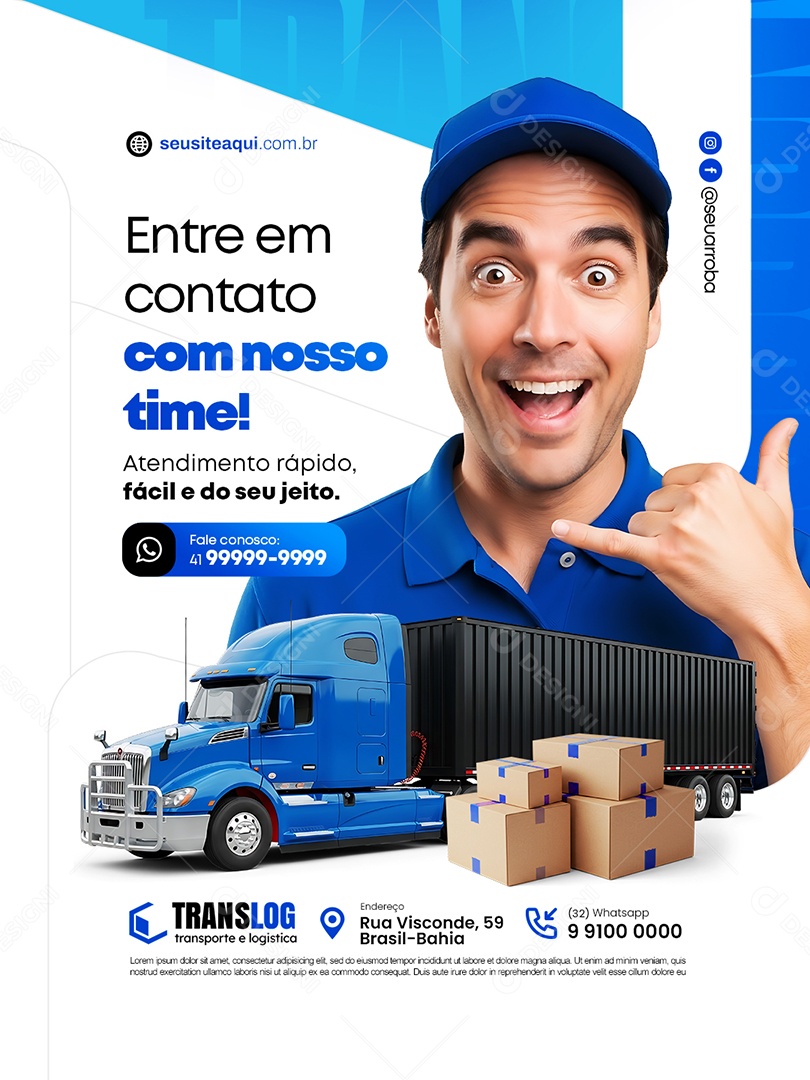 Transportadora Entre em Contato com Nosso Time Social Media PSD Editável