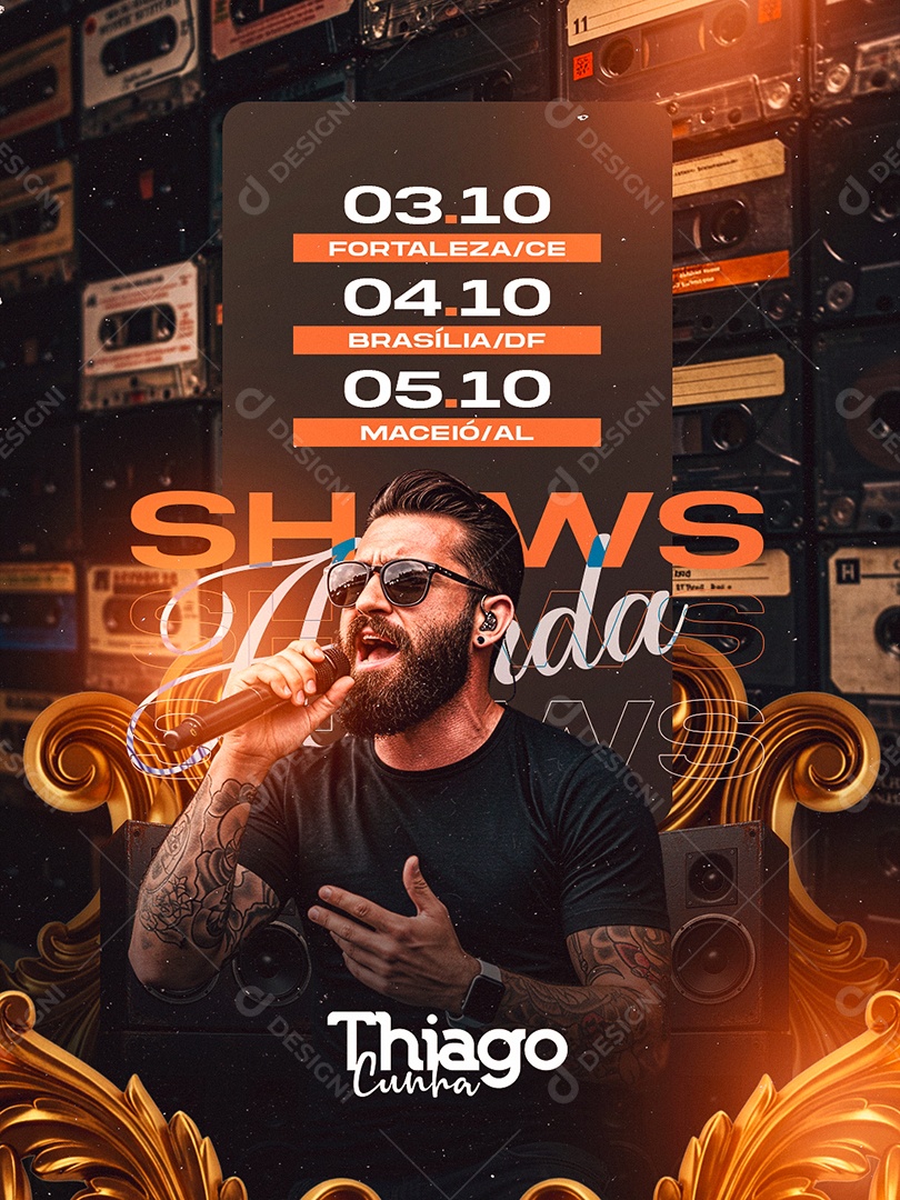 Flyer Próximos Shows Agenda Thiago Cunha Social Media PSD Editável