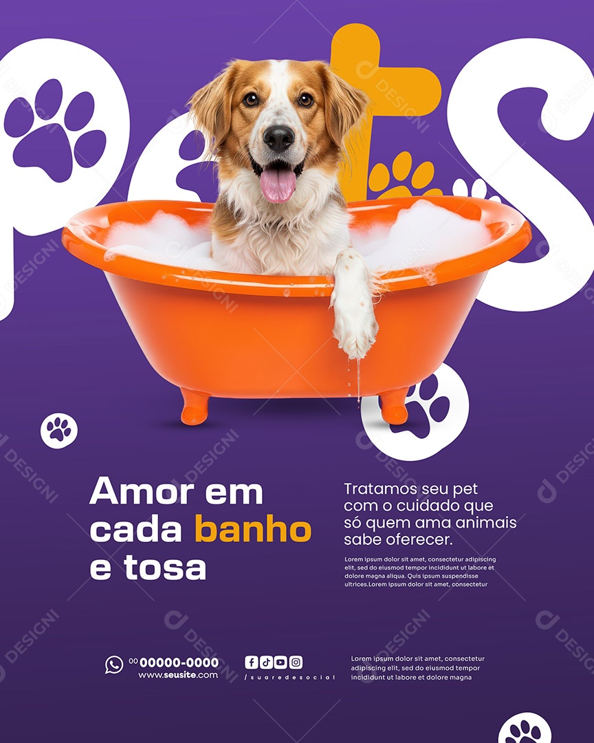 Pet Shop Amor Em Cada Banho e Tosa Social Media PSD Editável