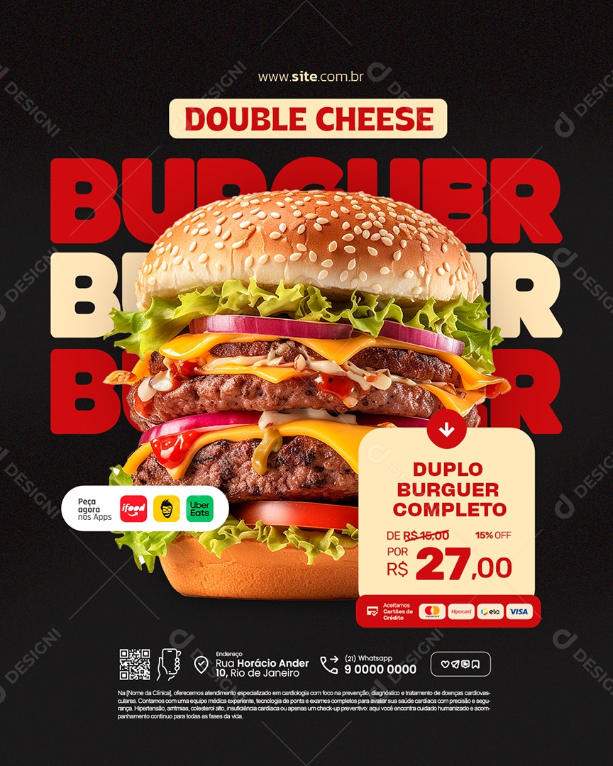 Hamburgueria Double Cheese Duplo Burguer Completo Social Media PSD Editável