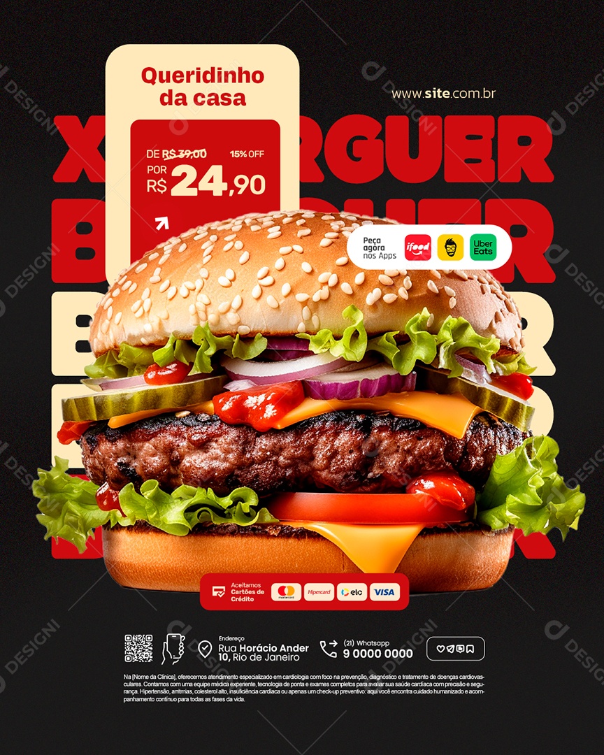 Hamburgueria Queridinho da Casa X-Burguer Social Media PSD Editável